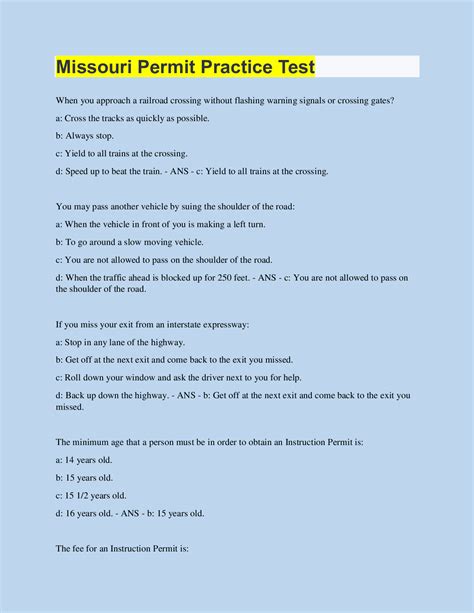 Missouri Permit Practice Test 30 Questions with 100 Correct Answers