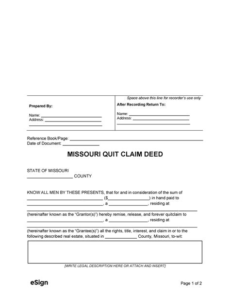 Missouri Quit Claim Deed Form Deed Forms Deed Forms