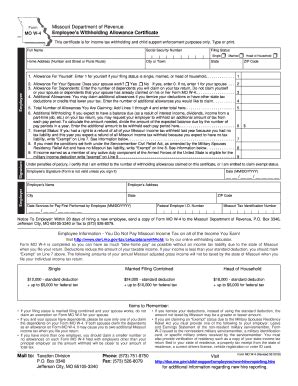 Missouri w-4. W-4/MO W-4. Federal Form W-4 Box 1 (Required) Print first name, middle initial, last name, home address, city, state, and zip code. Box 2 (Required) Complete with nine-digit social security number. Box 3 (Required) Must have a check mark in one box only. 