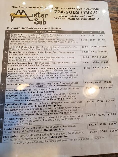 Mister sub menu. Online Menu of Mister Sub Restaurant, Chillicothe, Ohio, 45601 - Zmenu. Mister Sub. « Back To Chillicothe, OH. 0.13 mi. Sandwiches. $$ (740) … 
