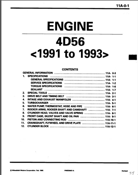 Mitsubishi diesel engine 4d56t 4d56 service manual. - Manuale ricambi per trattore 5600 ford.