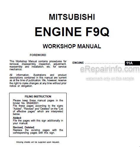 Mitsubishi engine f9q series workshop manual. - Otc professional fuel injection application manual.