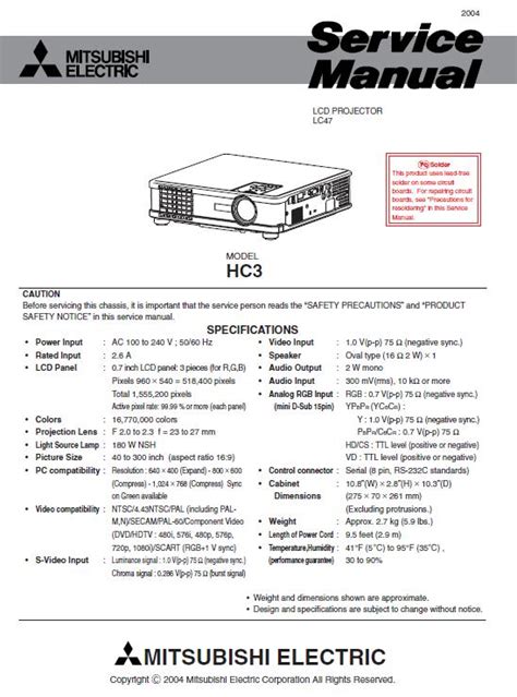 Mitsubishi hc3 lcd projector service manual. - Como orar por la voluntad de dios para tu vida.