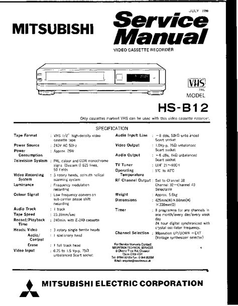 Mitsubishi hs m55 b video cassette recorder repair manual. - La conservacion y la restauracion en el siglo xx.