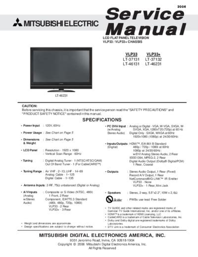 Mitsubishi lt 46231 lt 37132 tv service manual. - Ejemplos de como elaborar un manual de usuario.