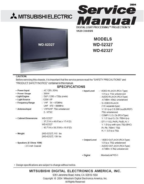 Mitsubishi wd 52327 wd 62327 tv service manual download. - Lg lfx25778st service manual and repair guide.
