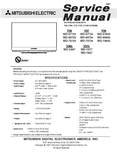 Mitsubishi wd 57733 wd 73833 wd 73734 tv service manual. - 1991 nissan 25 forklift service manual.