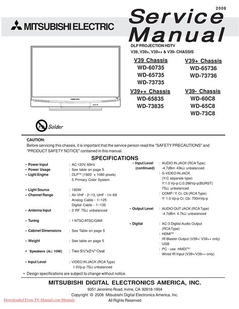 Mitsubishi wd 60735 wd 60c8 rear projection service manual. - Software engineering 8 sommerville solution manual.
