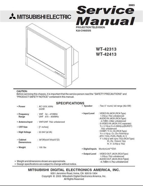 Mitsubishi wt 42313 wt 42315 wt 42413 tv service manual. - Volvo kad 43 diesel workshop manual.