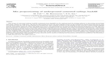 Mix proportioning of underground cemented tailings backfill