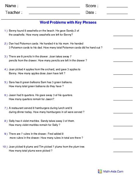 Mixed Operations with Key Phrases Word Problems Word problems, Word