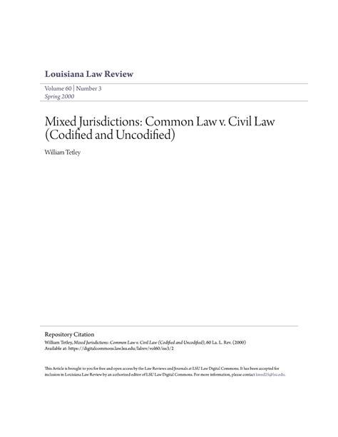 Mixed jurisdictions : common law vs civil law (codified and