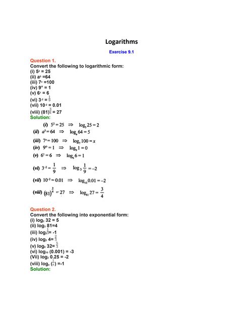 Ml Aggarwal Solutions For Class 9 Chapter 9 Logarithms Get Free Pdf