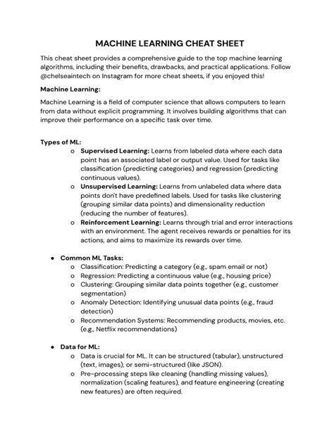 Ml algorithms cheat sheet. rivista.  This cheat sheet provides a foundation for understan...