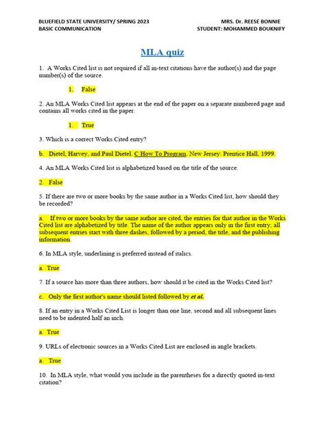 Mla quiz.  Take this final quiz to test your knowledge of in-text citations.  This paper...