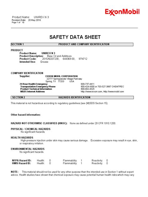 Mobil Unirex N3 SDS PDF Toxicity Firefighting