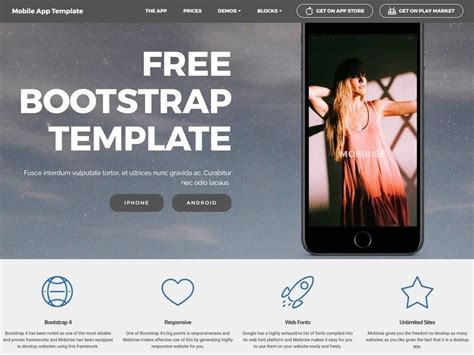 Mobile App Bootstrap Template by Mobirise at BootstrapZero