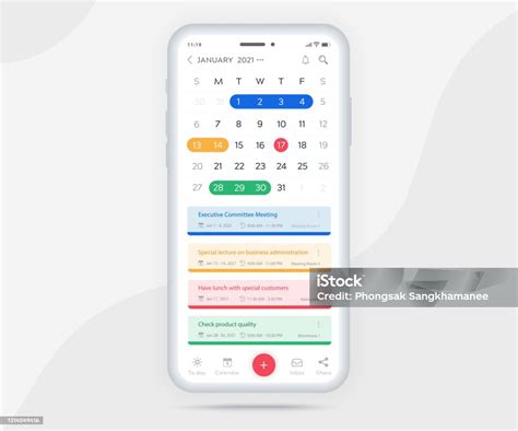 Mobile App Calendar Light Mode Concept, Activity Calendar Template UI