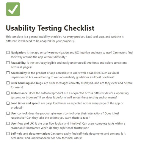 Mobile App Testing Checklist Excel Usability testing checklist for