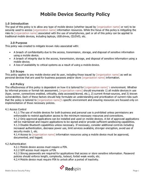 Mobile Device Security Policy