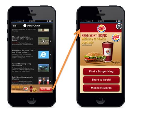 Mobile banner ads. The key difference between mobile interstitials and banners is size: Interstitials are typically full-page takeovers, while banners can take on a range of sizes (standard, 3/4, and half-page banners, etc.). In the examples below, mobile banners at the bottom (left) and top (right) of the mobile website prompt users to download the app. 