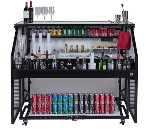 Mobile bar. A mobile bar trailer allows an event organizer to essentially transport the inside of a bar to any remote location. While smaller portable bars can generally accommodate 1-2 bartenders, a mobile bar trailer may accommodate 3, 4 or more servers at a time. Some mobile bar trailers even come equipped with a fully functioning sink. 
