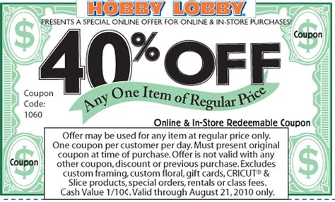  Today's Top Hobby Lobby Coupons. Up to 75% Off Select Clearance Items. 40% Off Paper Crafts. Total Offers. 3. 