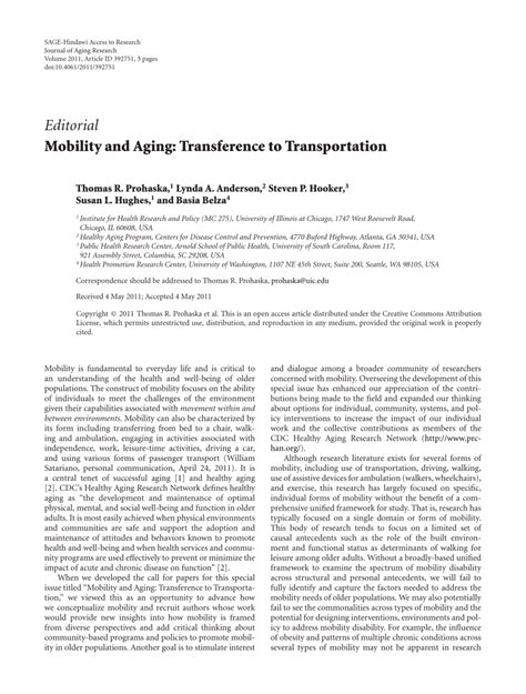 Mobility and Aging Transference to Transportation