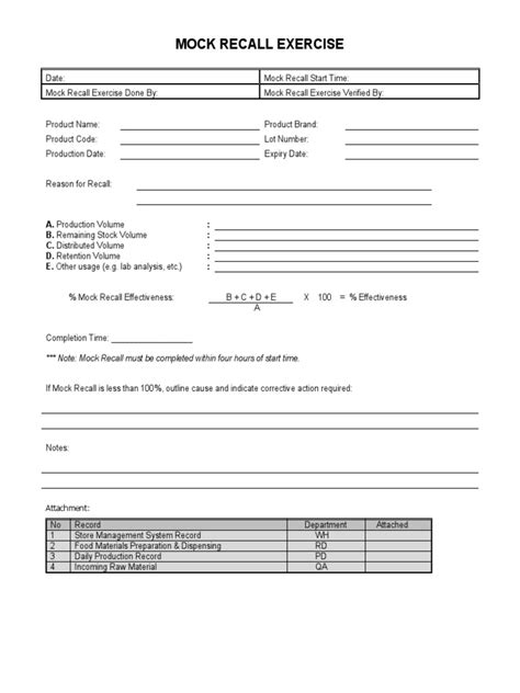 Mock Recall Form PDF