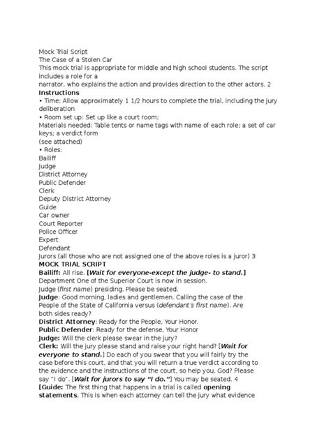 Mock Trial Script Reasonable Doubt Witness