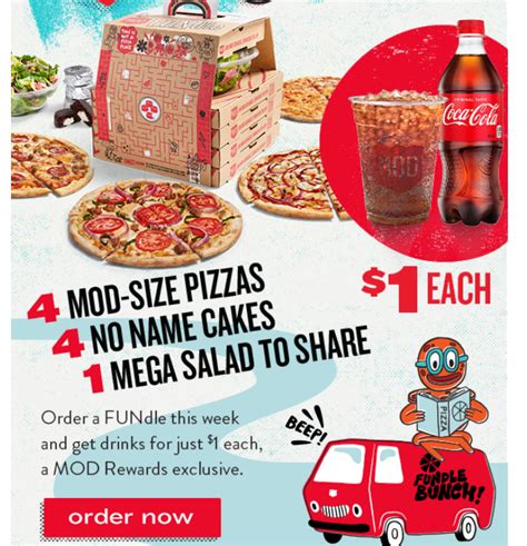 Mod pizza coupons. 10:30 AM - 11:00 PM. Sun. 10:30 AM - 10:00 PM. 13 mi. 3444 Arlington Ave. Riverside, California, 92506. View All Locations. Serving individual artisan-style pizzas and salads superfast, our Sierra Lakes location in Fontana is open daily. Visit or order online now. 