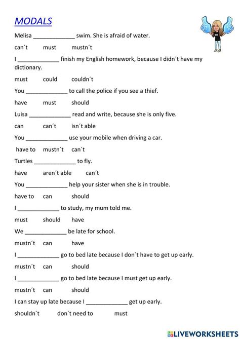 Modals worksheet for a2 Live Worksheets