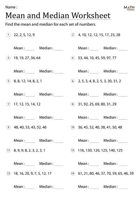 Mode and Range Worksheets