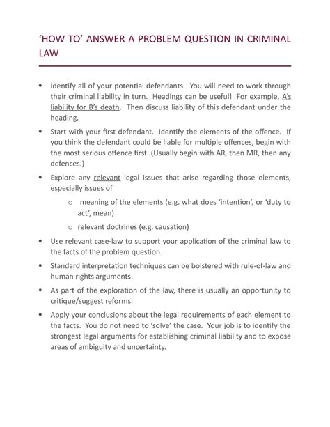 Model Answer Criminal Law Problem Question