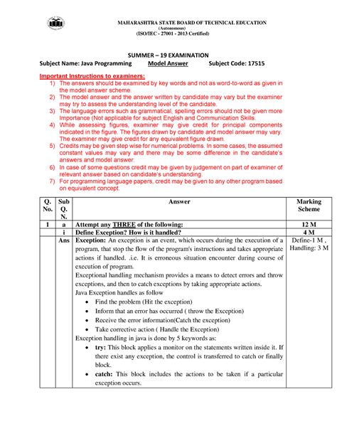 Model Answer Key Msbte