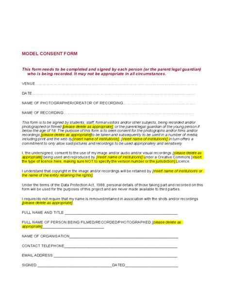 Model Consent Form 2 Free Templates in PDF, Word, Excel Download