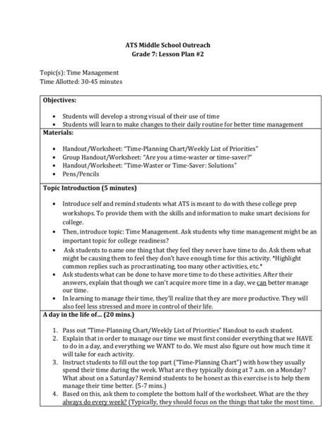 Model Lesson Plan Lesson Plan for 5th 7th Grade Lesson