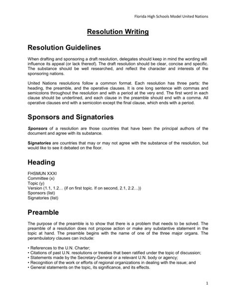 Model Un Resolution Template Printable Word Searches