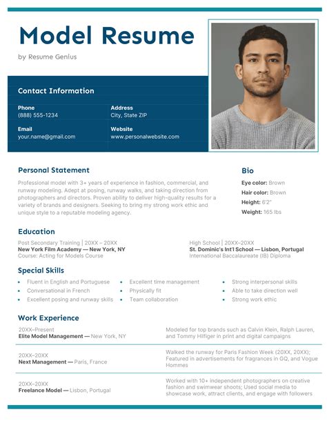 Model biography template