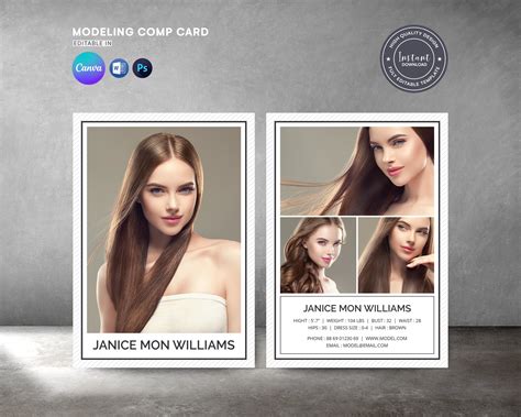 Modeling Comp Card Fashion Model Comp Card Template Etsy Model comp