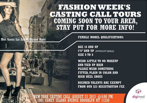 To apply for the New York Fashion Week runway shows, check out the job posting below. New York Fashion Week Casting Call Global Fashion Collective Model Casting New York Fashion Week Female and male models Female models must wear fitted clothes and heels with minimal makeup and ponytail hair Time and Date: 10:30AM - 1PM. July 22nd, 2021; Location:. 