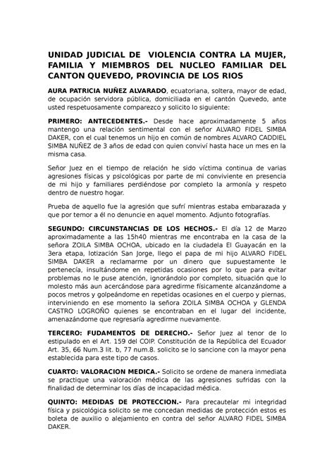 Modelo De Denuncia Por Violencia Domestica