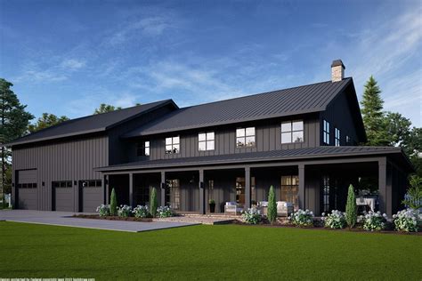 Modern Barndominium House Plan with Two Bedroom Suites