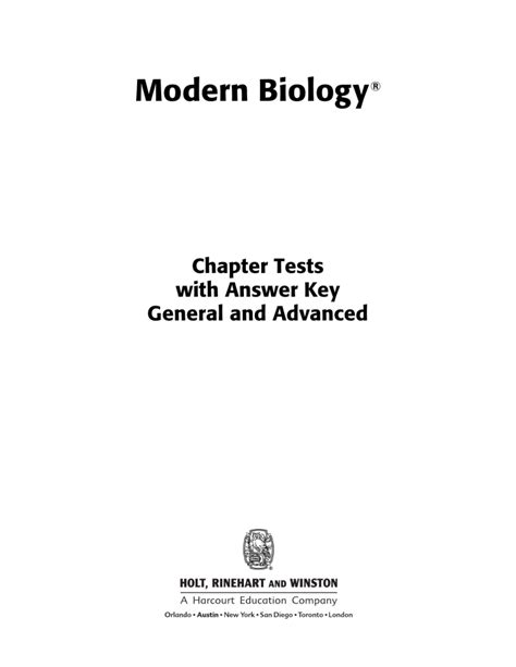 Modern Biology Chapter Test Answer Key