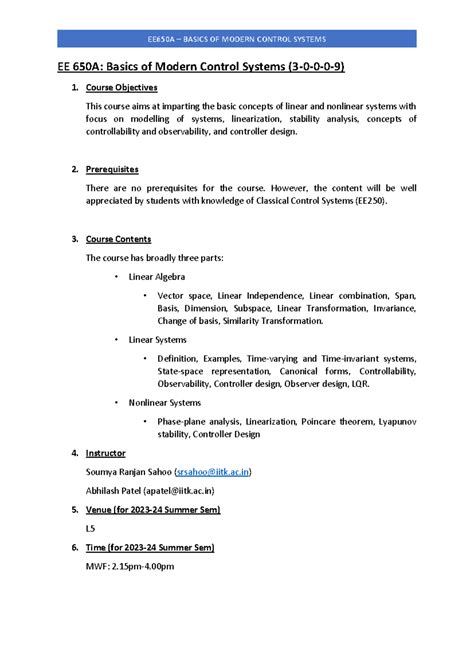 Modern Control Systems Lecture Notes University Of Jordan