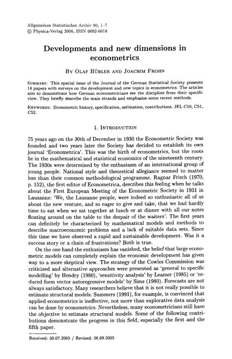 Modern Econometric Analysis Surveys On Recent Developments