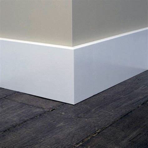 Modern flat baseboard. 92219 MDF Primed Baseboard 9/16” x 5-1/4”. 1. 2. Baseboards MDF. A baseboard runs along the length of a wall on the floor to conceal carpet, hardwood or other flooring gaps or imperfections. In the past, before vacuum cleaners and other modern cleaning devices made their appearance baseboards served to protect against wet mops sloshing ... 