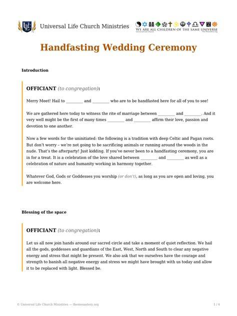 Modern handfasting script.  This ceremony includes detailed instructio...