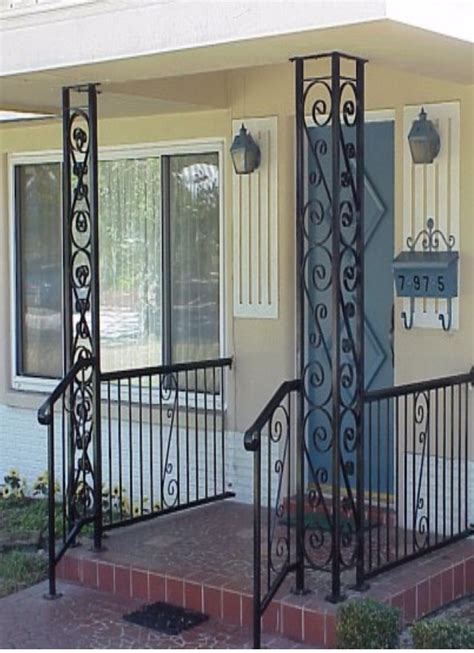 Modern wrought iron porch columns. 4. Ornate Porch Scrollwork Ideas. An ornate scroll porch railing can look like a work of art. Often made of wrought iron or mild steel, these metal deck railings are classy, elegant, and reminiscent of the past. Starting with this railing style is a fine first step toward creating a beautiful porch. 