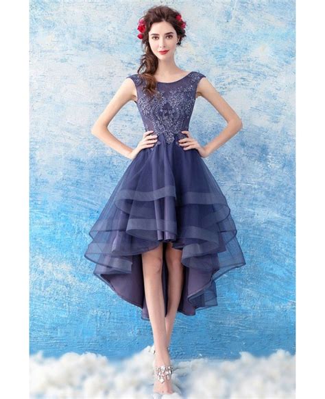 Modest One Shoulder High Low Blue Tulle Gown Homecoming - Etsy